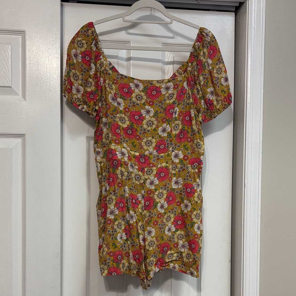 Lily Rose Floral Romper in Red and Yellow